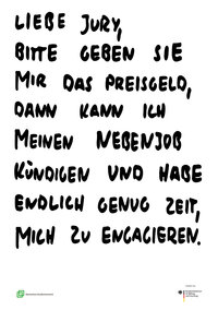 37. Plakatwettbewerb des Deutschen Studierendenwerks; Thema: "Ich engagiere mich!"; DIN A1; schwarz-weiß; Typo, schwarze Handschrift auf weißem Grund; Großbuchstaben