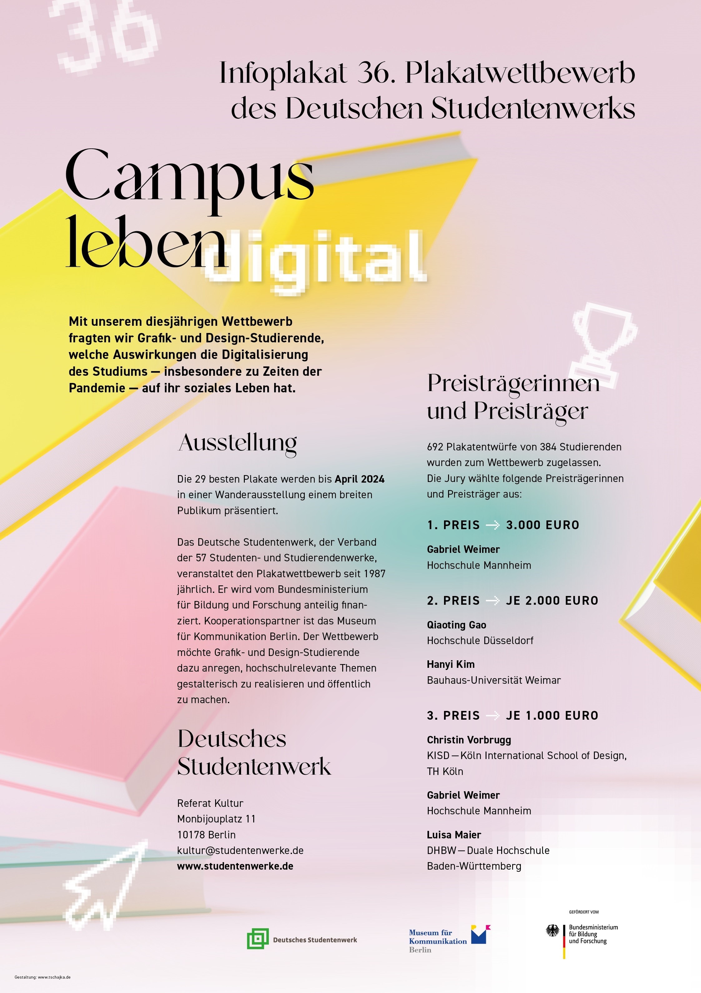 36. Plakatwettbewerb des Deutschen Studentenwerks - "Campusleben digital" 2021/2022 - Infoplakat mit PreisträgerInnen