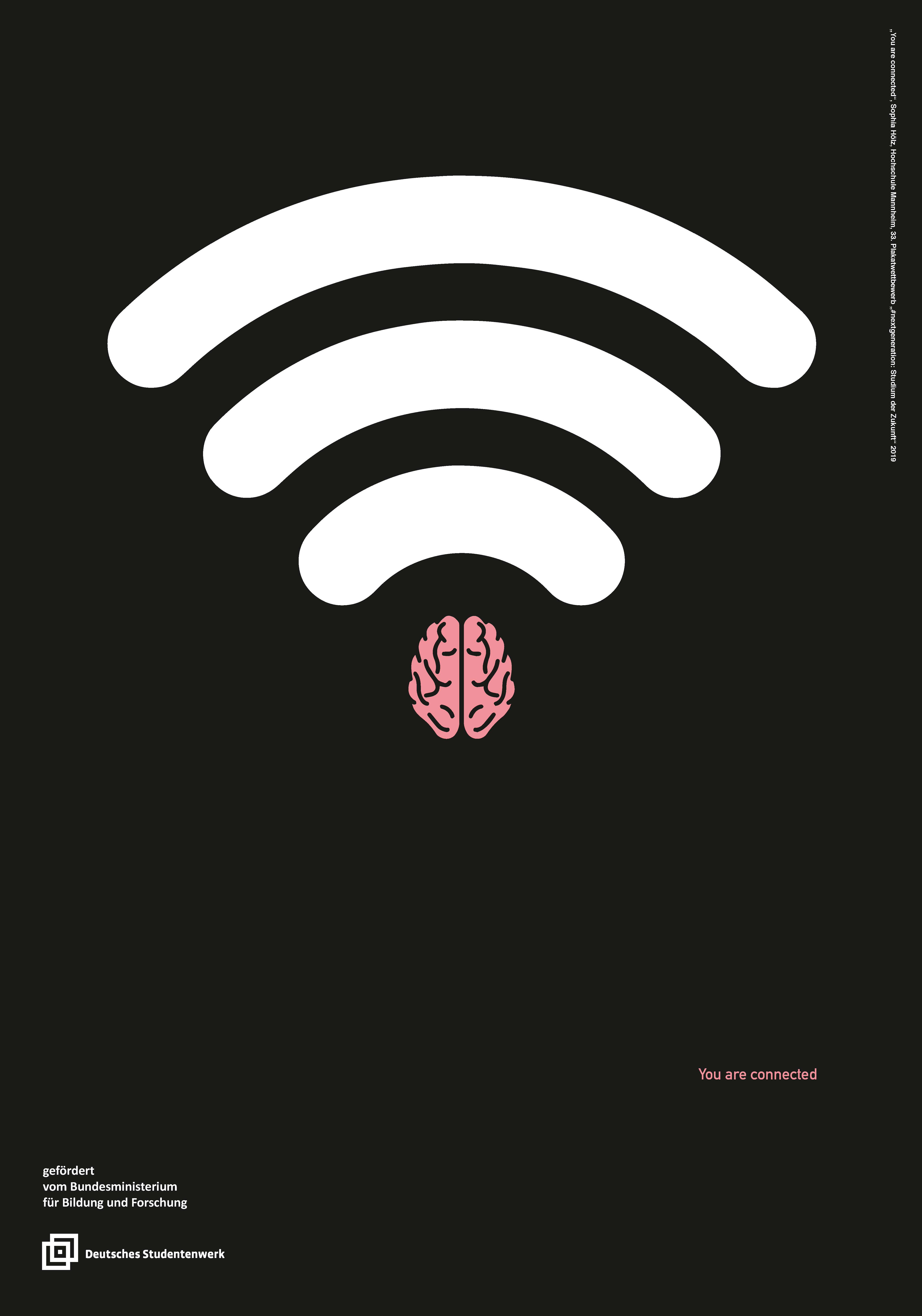 Icon "W-LAN Signalstärke" - anstelle des Punktes ein Gehirn. Auf schwarzem Untergrund