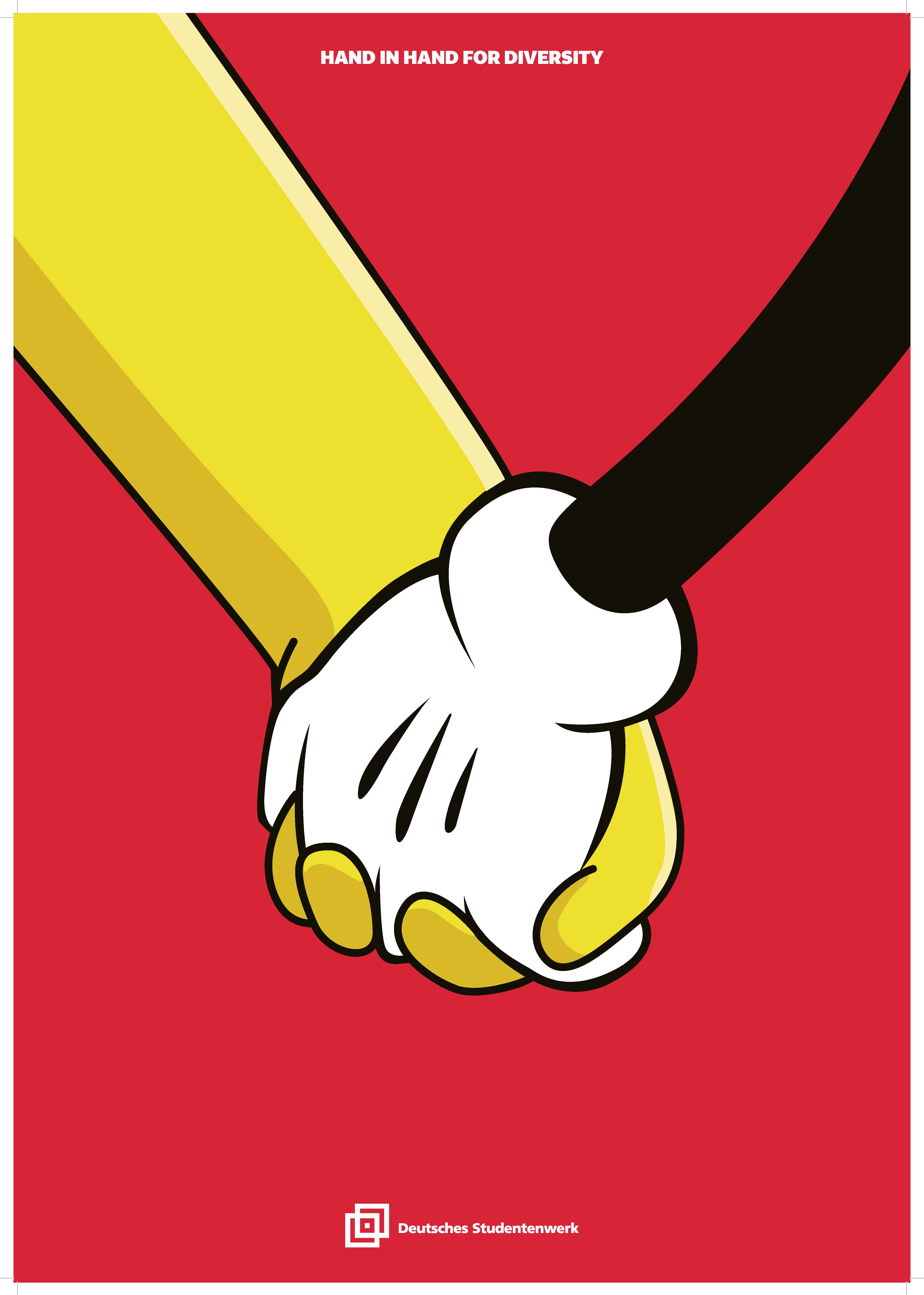 Zwei Hände sind zu sehen: Homer Simpson und Micky Mouse halten sich an der Hand